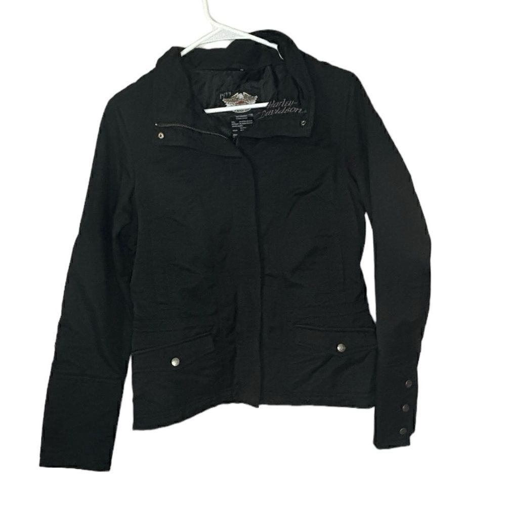 Harley Davidson Cycles Black Zipper Front Jacket With Back Wings Design Size S